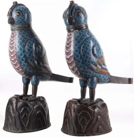 CLOISONNE BIRDS CHINESE STATUES QING DYNASTY (2)