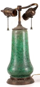 ANTIQUE TIFFANY STYLE REPLICA GREEN PORCEALIN LAMP