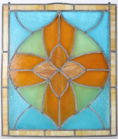 VINTAGE ENGLISH LEAD STAINED GLASS WINDOW PANEL