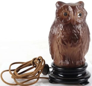 VINTAGE TIFFIN GLASS OWL NIGHT LIGHT TABLE LAMP