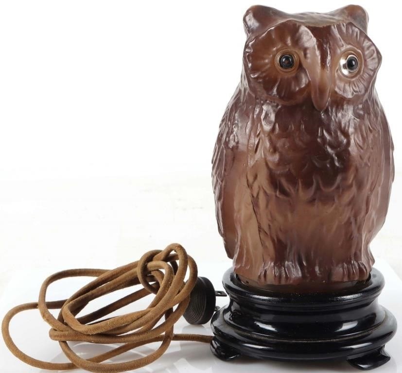 VINTAGE TIFFIN GLASS OWL NIGHT LIGHT TABLE LAMP (1 of 5)