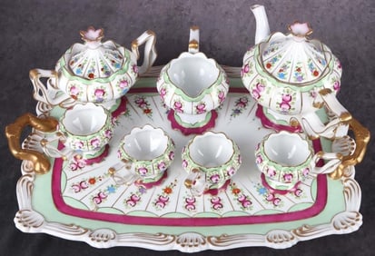 FINE PORCELAIN GERMAN FLORAL TEA SET FOR 4