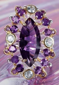 ~ 3.5CT NATURAL MARQUISE CUT AMETHYST RING