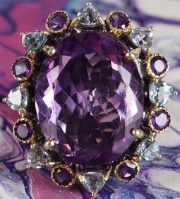 30CT AMETHYST & TOPAZ STERLING SILVER LADIES RING