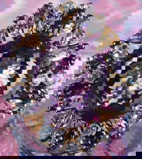 HUGE 38CT AMETHYST & GEMSTONE STERLING SILVER RING: Huge 38.0ct amethyst, citrine, iolite, and topaz sterling silver cocktail ring. Ring has four 0.30ct yellow citrine, eight 0.10ct pear topaz, four 0.20ct topaz, four 0.06ct round topaz, and eight