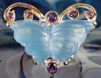 20CT AQUAMARINE AMETHYST STERLING SILVER RING: 20ct aquamarine amethyst sterling silver ladies butterfly ring.Stone Type: AssortedWeight: 8.23 GramsSize: US 8Condition: New.