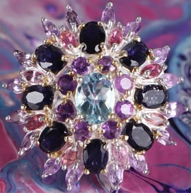 TOPAZ, AMETHYST & TOURMALINE STERLING SILVER RING