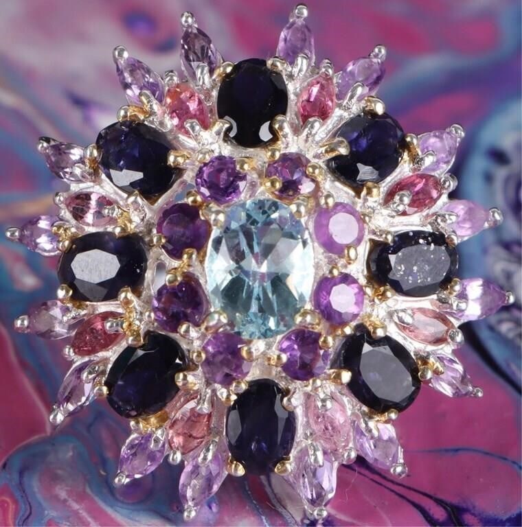 TOPAZ, AMETHYST & TOURMALINE STERLING SILVER RING (1 of 3)