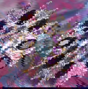 TOPAZ, AMETHYST & TOURMALINE STERLING SILVER RING: Topaz, amethyst and tourmaline sterling silver ladies ring with one 1.25ct oval blue topaz, small melee amethystsStone Type: AssortedWeight: 11.83 gramsSize: US 7.5Condition: New.