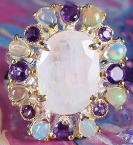 5.0CT MOONSTONE OPAL STERLING SILVER COCKTAIL RING