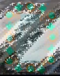 18CT AQUAMARINE & EMERALD STERLING SILVER RING: 18ct aquamarine and emerald sterling silver ladies cocktail ring with sixteen 0.10ct round emeralds.Stone Type: AssortedWeight: 9.92 GramsSize: US 9Condition: New.