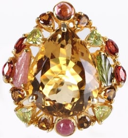 26CT YELLOW CITRINE GEMSTONE STERLING SILVER RING
