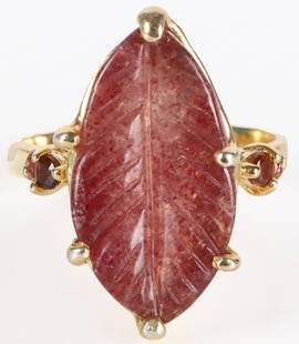 22X12MM PINK QUARTZ LEAF STERLING SILVER RING: 22X12mm pink quart leaf sterling silver ladies ring.Stone Type: AssortedWeight: 6.50 GramsSize: US 9Condition: New