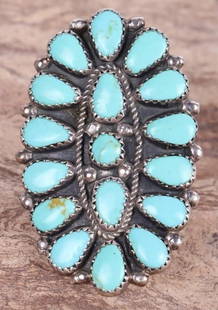 TURQUOISE SOUTHWEST JJP STERLING SILVER RING: Turquoise southwest JJP sterling silver ladies ring.Stone Type: TurquoiseWeight: 10.18 GramsSize: US 9.5Condition: Very fine.