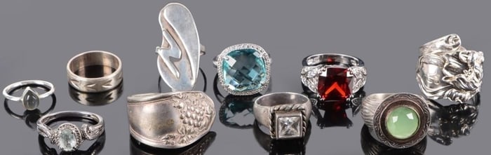 STERLING SILVER LADIES RINGS LOT OF TEN