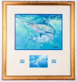 MARK SUSINNO 'BLUE MARLIN' STAMP & PRINT FRAMED