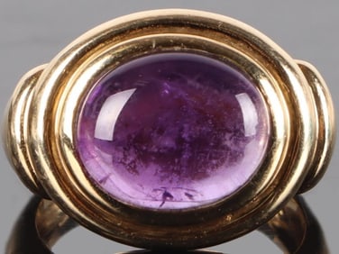 14K YELLOW GOLD CABOCHON AMETHYST LADIES RING