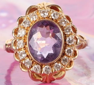 AMETHYST & DIAMOND 14K YELLOW GOLD LADIES RING