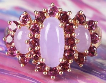 14K YELLOW GOLD JADE TOURMALINE LADIES RING
