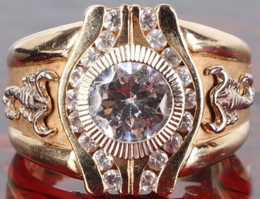 14K YELLOW GOLD CZ SCORPION MEN'S RING