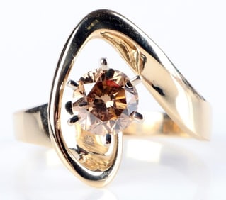 1.29CT NATURAL FANCY YELLOW BROWN DIAMOND RING