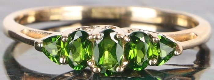 14K YELLOW GOLD EMERALD 5 STONE LADIES RING