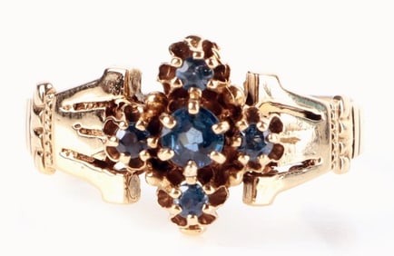 VICTORIAN 14K YELLOW GOLD SAPP. MALTESE CROSS RING