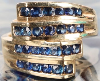 14K YELLOW GOLD BLUE SAPPHIRE MEN'S RING