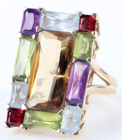 14K YELLOW GOLD LADIES RING W/ TOPAZ SPINEL GARNET
