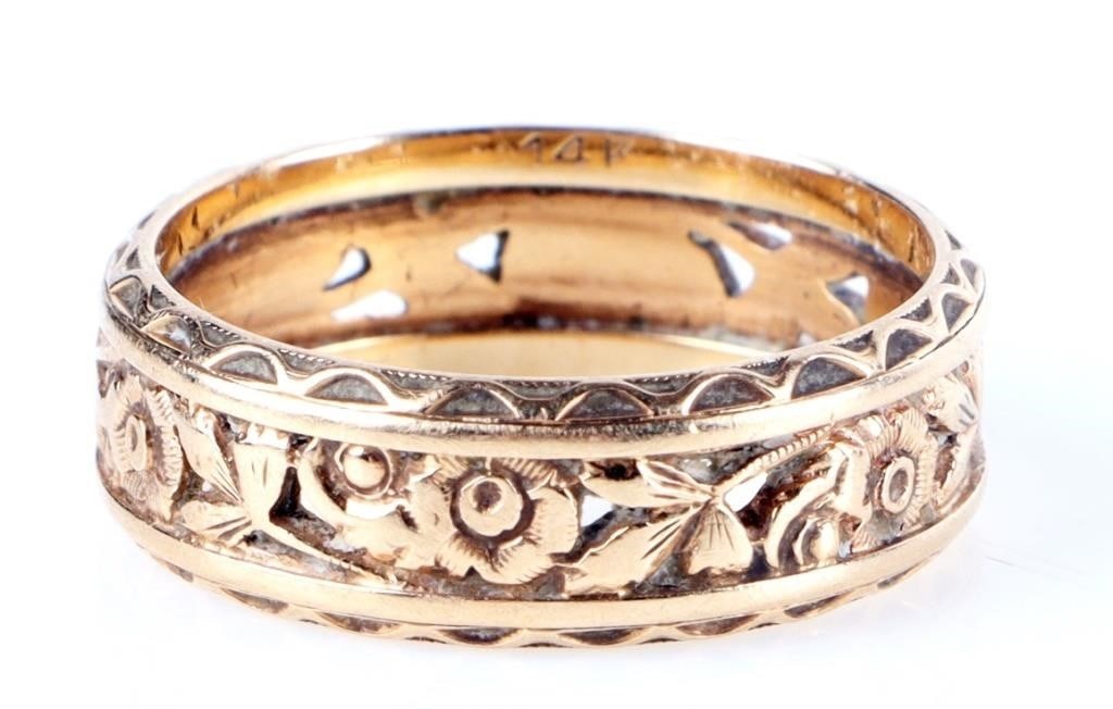 ANTIQUE ART DECO 14K GOLD FLORAL LADIES RING (1 of 4)