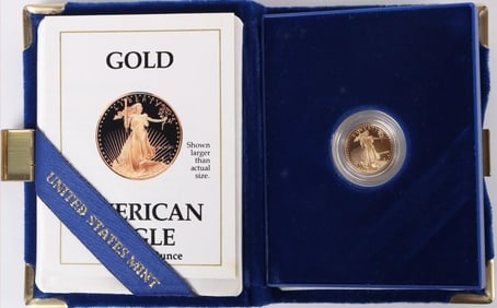 1990 FINE GOLD 1/10 OZT $5 AMERICAN EAGLE W/ COA