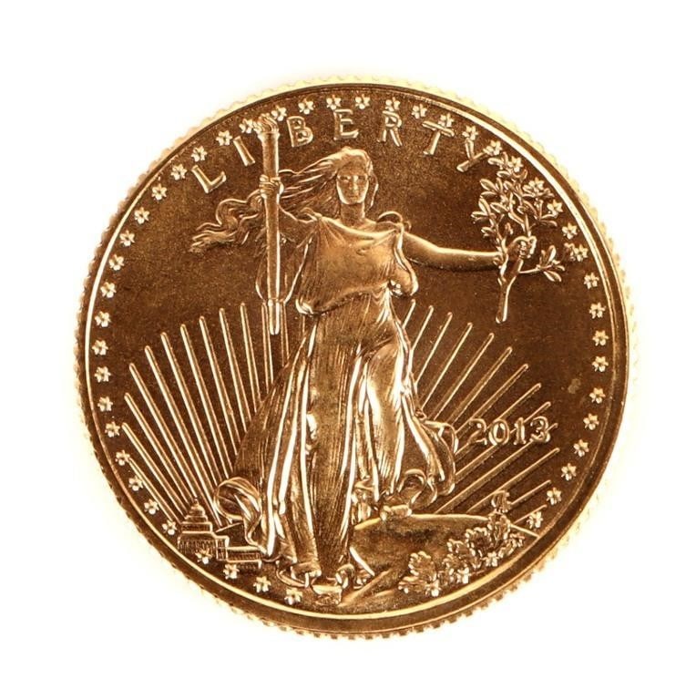 GOLD EAGLE COIN 1/10 OZ FINE GOLD 2013 (1 of 2)