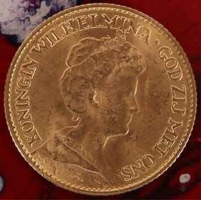 90% GOLD 1917 KONINGIN WILHELMINA 10 GULDEN COIN