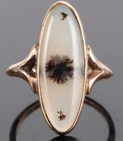 10K YELLOW GOLD DENDRITIC AGATE LADIES RING