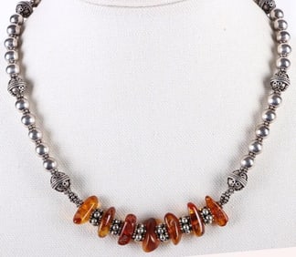 STERLING SILVER SOUTHWEST AMBER NECKLACE