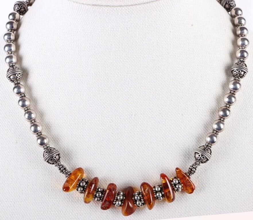 STERLING SILVER SOUTHWEST AMBER NECKLACE (1 of 3)