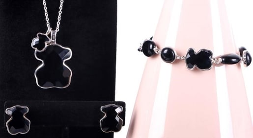 DESIGNER TOUS BLACK ONYX STERLING SILVER SET