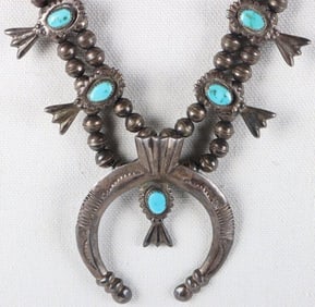 ANTIQUE TURQUOISE STERLING SQUASH NECKLACE
