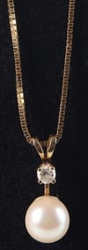 14K YELLOW GOLD LADIES NECKLACE W/ SAPPHIRE PEARL