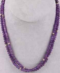 14K YELLOW GOLD AMETHYST BEADED NECKLACE