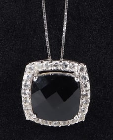 10K GOLD ONYX & TOPAZ PENDANT W/ 14K GOLD CHAIN