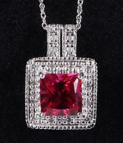 10K GOLD LADIES RUBY NECKLACE W/ DIAMONDS .150CTW