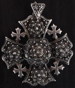 LARGE ANTIQUE ORNATE STERLING CROSS PENDANT