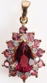 PINK TOURMALINE & DIAMOND 14K YELLOW GOLD PENDANT