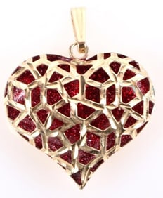 14K GOLD FILIGREE BUBBLE HEART LADIES PENDANT