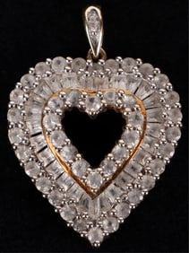 10K WHITE TOPAZ HEART PENDANT W/ ACCENT DIAMOND