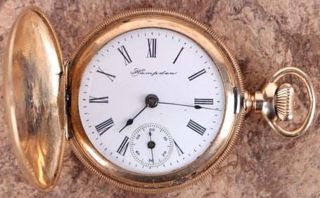 14K HAMPDEN POCKET WATCH GORGEOUS FUNCTIONS
