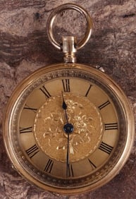 18K SWISS MARK POCKET WATCH GOLD FACE