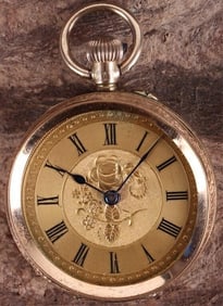 14K YELLOW GOLD POCKET WATCH W/ GOLD FACE