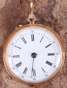 14K YELLOW GOLD POCKET WATCH W/ GLASS FACE